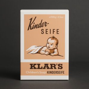 Klar babaszappan gyerek szappan vintage csomagolásban, 100g-os kiszerelés, stúdióminőségű termékfotón