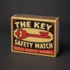 Vintage stílusú „The Key Safety Match” gyufásdoboz